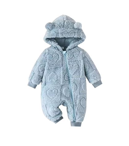 The Moises - Baby Unisex Newborn Winter Plush Romper – Solid Color Hooded Long‑Sleeve Zip‑Up Jumpsuit for Infants & Toddlers