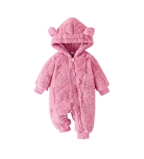 The Moises - Baby Unisex Newborn Winter Plush Romper – Solid Color Hooded Long‑Sleeve Zip‑Up Jumpsuit for Infants & Toddlers