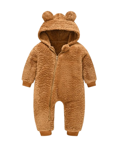 The Vin - Baby Unisex Light Brown Spring/Autumn Plush Romper – Hooded Warm Bear Jumpsuit for Infants & Toddlers
