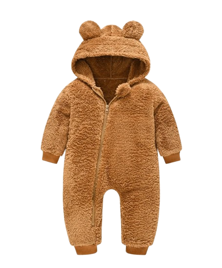 The Vin - Baby Unisex Light Brown Spring/Autumn Plush Romper – Hooded Warm Bear Jumpsuit for Infants & Toddlers