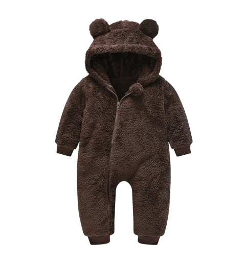 The Vin - Baby Unisex Chocolate Brown Spring/Autumn Plush Romper – Hooded Warm Bear Jumpsuit for Infants & Toddlers