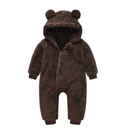 The Vin - Baby Unisex Chocolate Brown Spring/Autumn Plush Romper – Hooded Warm Bear Jumpsuit for Infants & Toddlers
