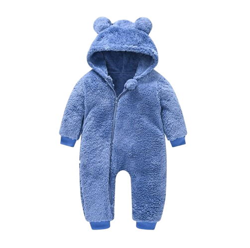 The Vin - Baby Unisex Blue Spring/Autumn Plush Romper – Hooded Warm Bear Jumpsuit for Infants & Toddlers