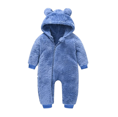 The Vin - Baby Unisex Blue Spring/Autumn Plush Romper – Hooded Warm Bear Jumpsuit for Infants & Toddlers