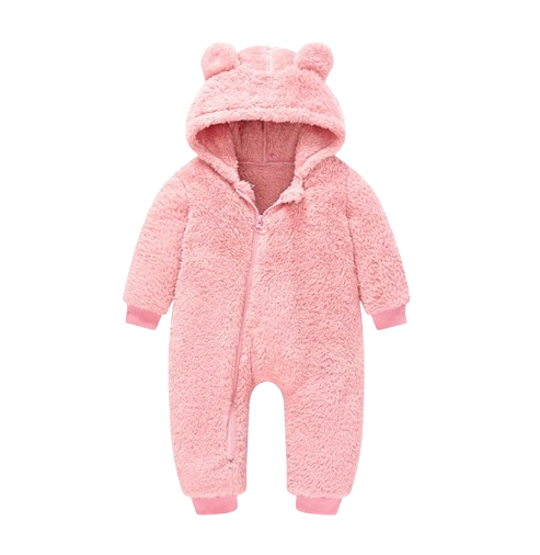 The Vin - Baby Unisex Light Pink Spring/Autumn Plush Romper – Hooded Warm Bear Jumpsuit for Infants & Toddlers