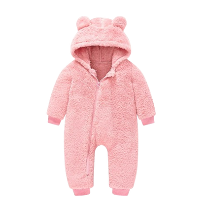 The Vin - Baby Unisex Light Pink Spring/Autumn Plush Romper – Hooded Warm Bear Jumpsuit for Infants & Toddlers