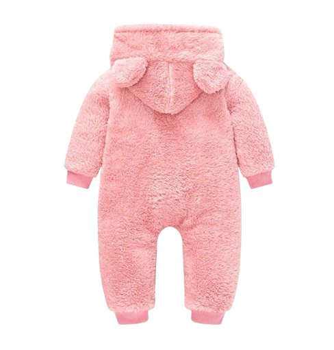The Vin - Baby Unisex Light Pink Spring/Autumn Plush Romper – Hooded Warm Bear Jumpsuit for Infants & Toddlers