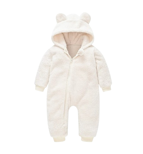 The Vin - Baby Unisex White Spring/Autumn Plush Romper – Hooded Warm Bear Jumpsuit for Infants & Toddlers