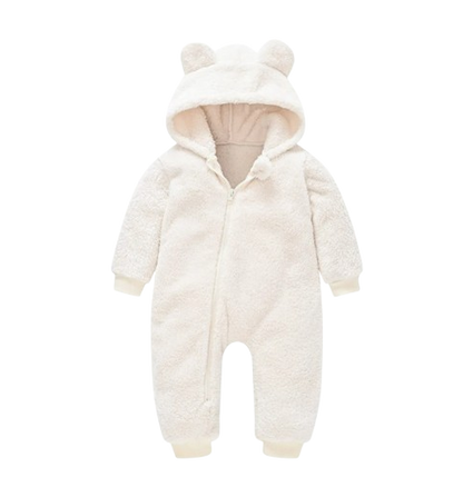 The Vin - Baby Unisex White Spring/Autumn Plush Romper – Hooded Warm Bear Jumpsuit for Infants & Toddlers