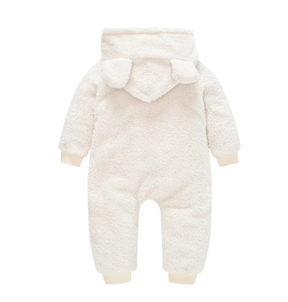The Vin - Baby Unisex White Spring/Autumn Plush Romper – Hooded Warm Bear Jumpsuit for Infants & Toddlers