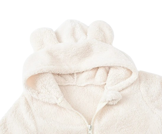 The Vin - Baby Unisex White Spring/Autumn Plush Romper – Hooded Warm Bear Jumpsuit for Infants & Toddlers
