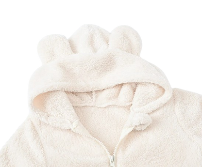 The Vin - Baby Unisex White Spring/Autumn Plush Romper – Hooded Warm Bear Jumpsuit for Infants & Toddlers