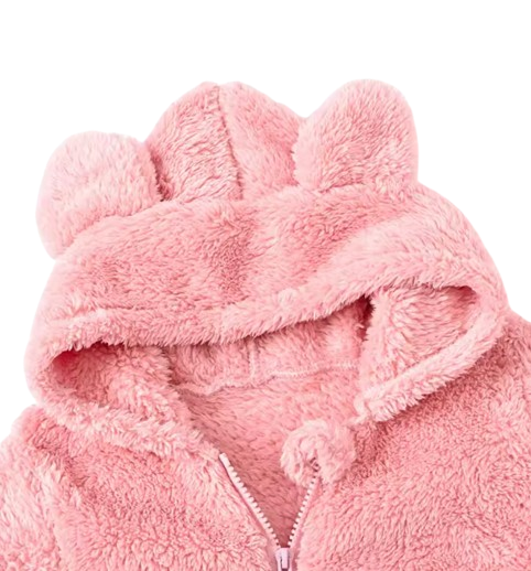 The Vin - Baby Unisex Light Pink Spring/Autumn Plush Romper – Hooded Warm Bear Jumpsuit for Infants & Toddlers