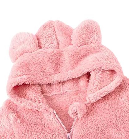 The Vin - Baby Unisex Light Pink Spring/Autumn Plush Romper – Hooded Warm Bear Jumpsuit for Infants & Toddlers