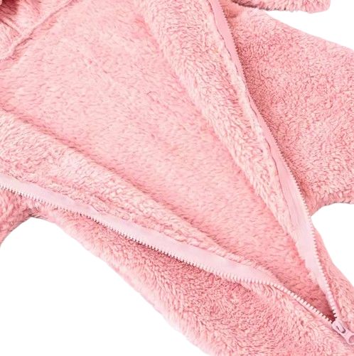 The Vin - Baby Unisex Light Pink Spring/Autumn Plush Romper – Hooded Warm Bear Jumpsuit for Infants & Toddlers