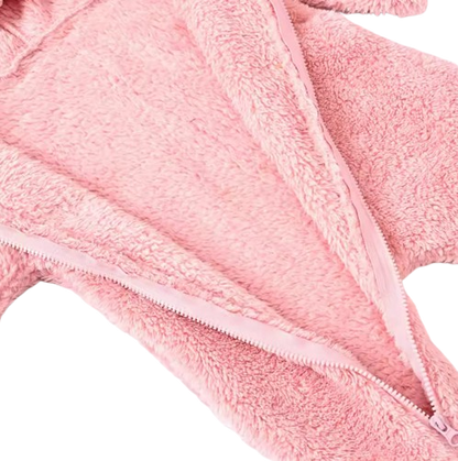 The Vin - Baby Unisex Light Pink Spring/Autumn Plush Romper – Hooded Warm Bear Jumpsuit for Infants & Toddlers