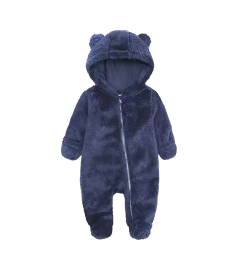 The Maximilian - Baby Unisex Winter Bear‑Ear Romper – Newborn Zip‑Up Bodysuit, Warm Infant Jumpsuit