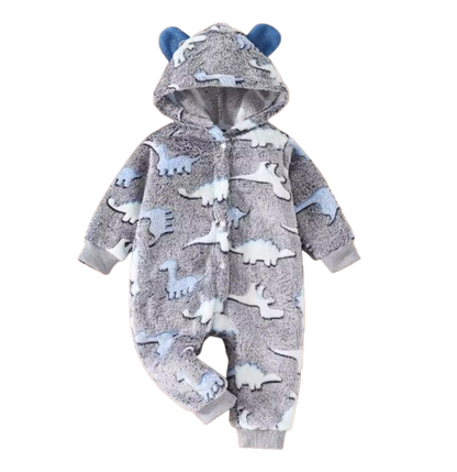 The Jamir - Baby Boy Fuzzy Dinosaur Romper – Warm Winter Hooded Onesie, Soft Casual Outfit