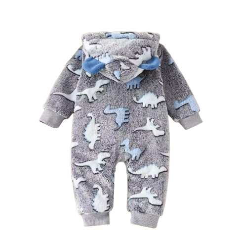 The Jamir - Baby Boy Fuzzy Dinosaur Romper – Warm Winter Hooded Onesie, Soft Casual Outfit