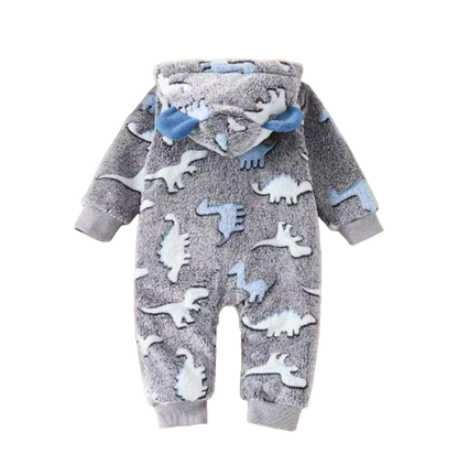The Jamir - Baby Boy Fuzzy Dinosaur Romper – Warm Winter Hooded Onesie, Soft Casual Outfit