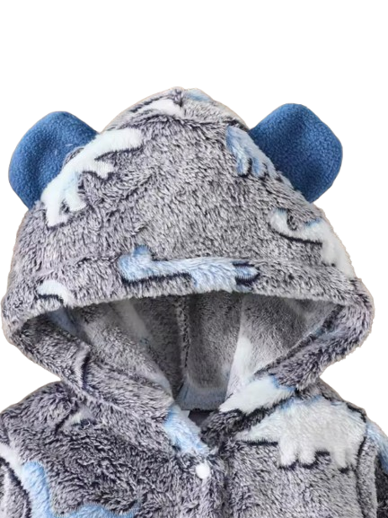 The Jamir - Baby Boy Fuzzy Dinosaur Romper – Warm Winter Hooded Onesie, Soft Casual Outfit
