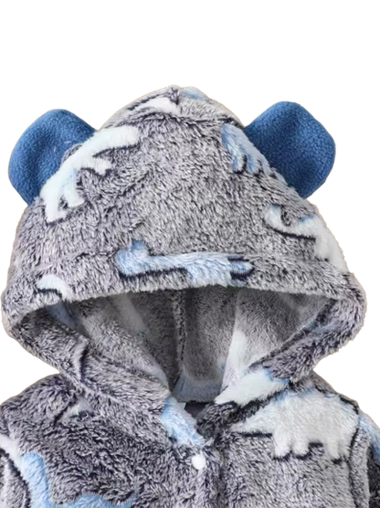 The Jamir - Baby Boy Fuzzy Dinosaur Romper – Warm Winter Hooded Onesie, Soft Casual Outfit