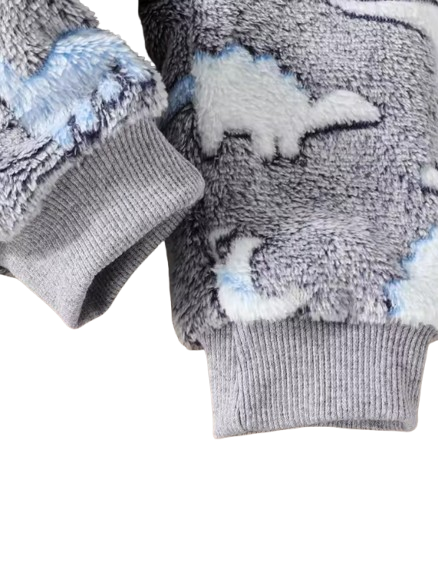 The Jamir - Baby Boy Fuzzy Dinosaur Romper – Warm Winter Hooded Onesie, Soft Casual Outfit