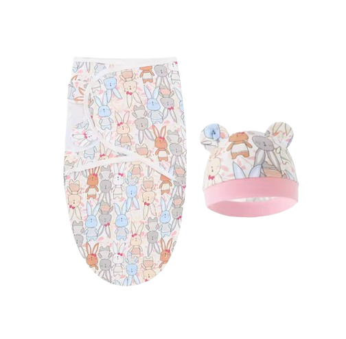 The Louie - Newborn Swaddle Blanket & Hat Set – Soft Cotton Adjustable Infant Wrap, Cartoon Print, All‑Season Use (0–6 Months)