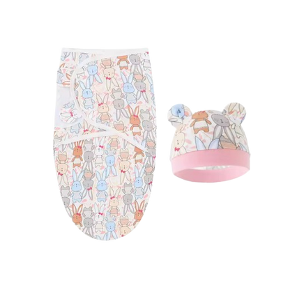 The Louie - Newborn Swaddle Blanket & Hat Set – Soft Cotton Adjustable Infant Wrap, Cartoon Print, All‑Season Use (0–6 Months)
