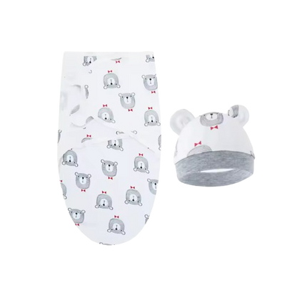 The Louie - Newborn Swaddle Blanket & Hat Set – Soft Cotton Adjustable Infant Wrap, Cartoon Print, All‑Season Use (0–6 Months)