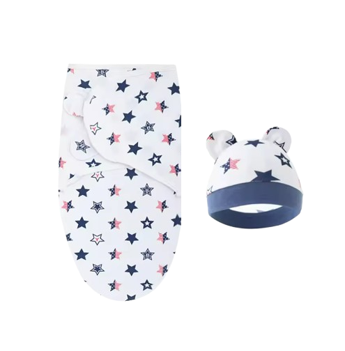 The Louie - Newborn Swaddle Blanket & Hat Set – Soft Cotton Adjustable Infant Wrap, Cartoon Print, All‑Season Use (0–6 Months)