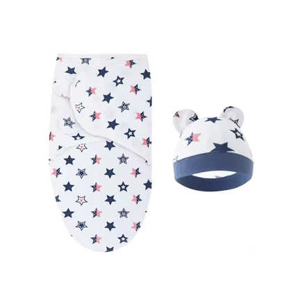 The Louie - Newborn Swaddle Blanket & Hat Set – Soft Cotton Adjustable Infant Wrap, Cartoon Print, All‑Season Use (0–6 Months)