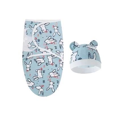 The Louie - Newborn Swaddle Blanket & Hat Set – Soft Cotton Adjustable Infant Wrap, Cartoon Print, All‑Season Use (0–6 Months)