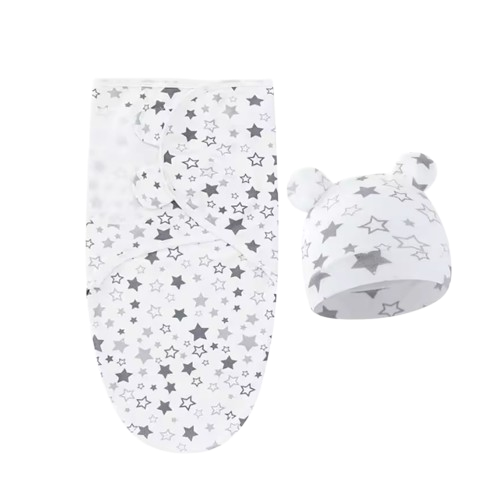 The Louie - Newborn Swaddle Blanket & Hat Set – Soft Cotton Adjustable Infant Wrap, Cartoon Print, All‑Season Use (0–6 Months)