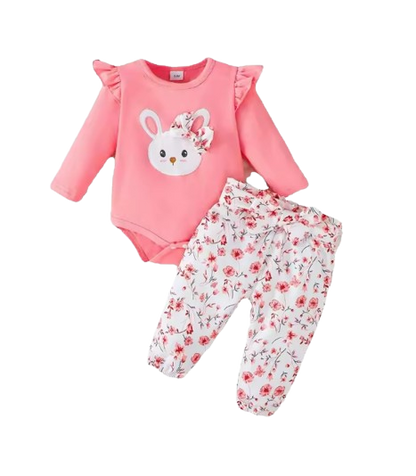 The Josephine - Baby Girl Ruffled Sleeve Rabbit Design Tops + Floral Short + Headband