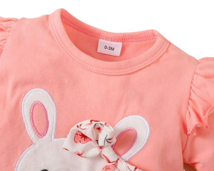 The Josephine - Baby Girl Ruffled Sleeve Rabbit Design Tops + Floral Short + Headband