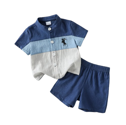 The Jonas - Baby Boy 2‑Piece Summer Set – Cotton Breathable Patchwork Short Sleeve Shirt & Shorts