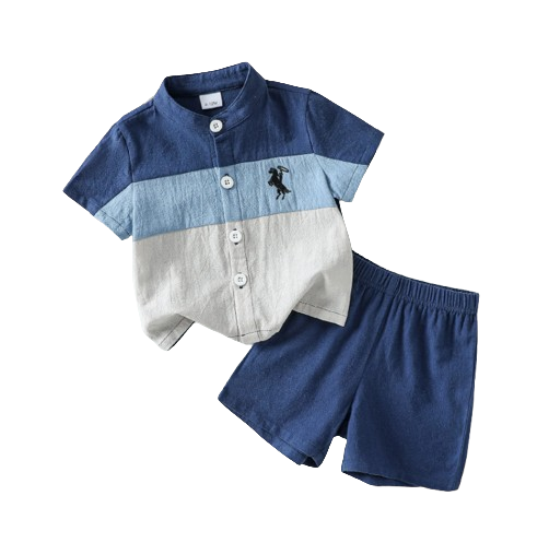 The Jonas - Baby Boy 2‑Piece Summer Set – Cotton Breathable Patchwork Short Sleeve Shirt & Shorts