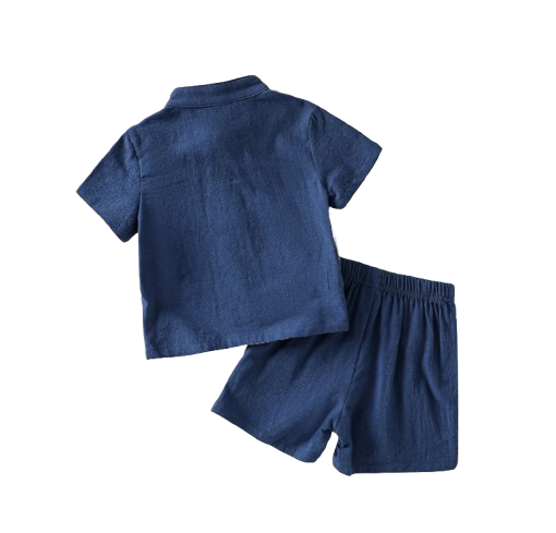 The Jonas - Baby Boy 2‑Piece Summer Set – Cotton Breathable Patchwork Short Sleeve Shirt & Shorts