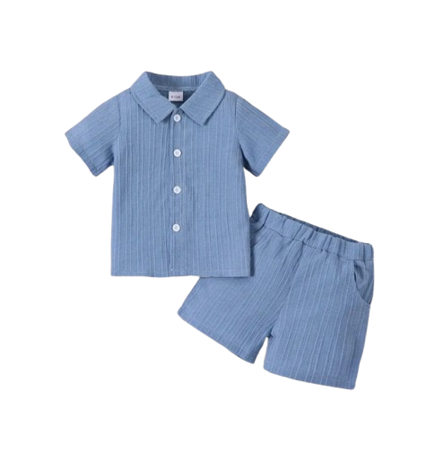 The Kolter - Baby Boy Woven Jacquard Short Sleeve Shirt & Matching Shorts | Casual Summer Outfit