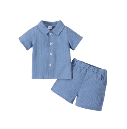 The Kolter - Baby Boy Woven Jacquard Short Sleeve Shirt & Matching Shorts | Casual Summer Outfit