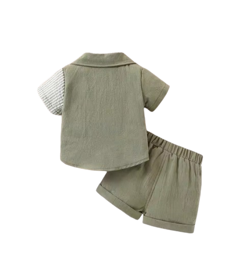 The Krew - Baby Boy Patchwork Striped Summer Outfit – Short‑Sleeved Shirt & Shorts Set | Lightweight, Breathable, Casual Fashion