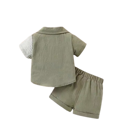 The Krew - Baby Boy Patchwork Striped Summer Outfit – Short‑Sleeved Shirt & Shorts Set | Lightweight, Breathable, Casual Fashion