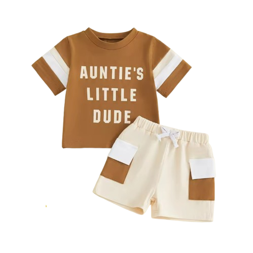The Caiden - Baby Boy Summer Outfit Set 0–3Y – Short Sleeve O‑Neck Letter Print Top & Drawstring Cargo Shorts