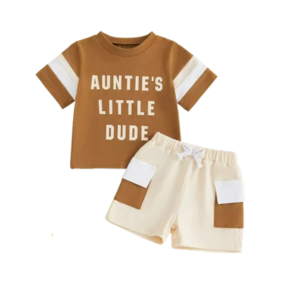 The Caiden - Baby Boy Summer Outfit Set 0–3Y – Short Sleeve O‑Neck Letter Print Top & Drawstring Cargo Shorts