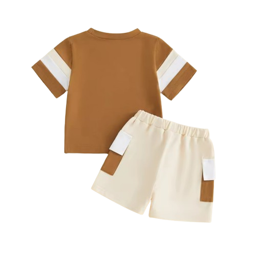 The Caiden - Baby Boy Summer Outfit Set 0–3Y – Short Sleeve O‑Neck Letter Print Top & Drawstring Cargo Shorts