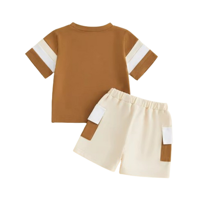 The Caiden - Baby Boy Summer Outfit Set 0–3Y – Short Sleeve O‑Neck Letter Print Top & Drawstring Cargo Shorts