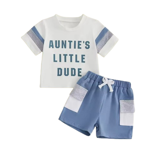 The Caiden - Baby Boy Summer Outfit Set 0–3Y – Short Sleeve O‑Neck Letter Print Top & Drawstring Cargo Shorts