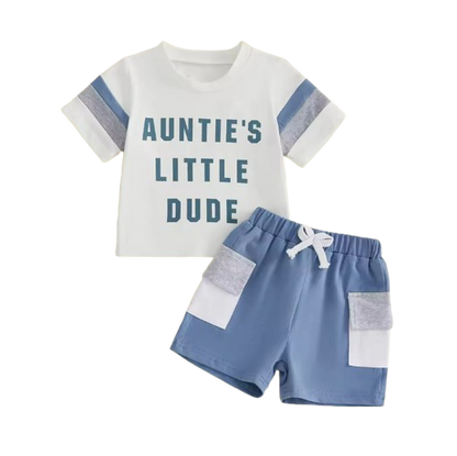 The Caiden - Baby Boy Summer Outfit Set 0–3Y – Short Sleeve O‑Neck Letter Print Top & Drawstring Cargo Shorts