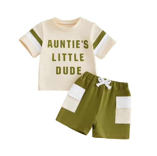 The Caiden - Baby Boy Summer Outfit Set 0–3Y – Short Sleeve O‑Neck Letter Print Top & Drawstring Cargo Shorts
